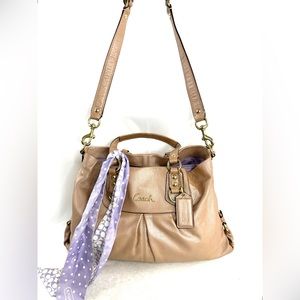 Coach Ashley F15513 Tan Shimmer Leather Carryall Large Shoulder Bag Purse Scarf